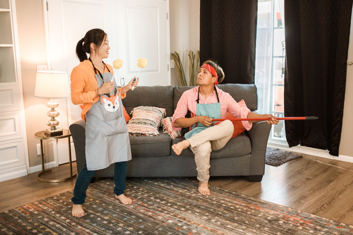 A couple enjoying their freshly cleaned living room