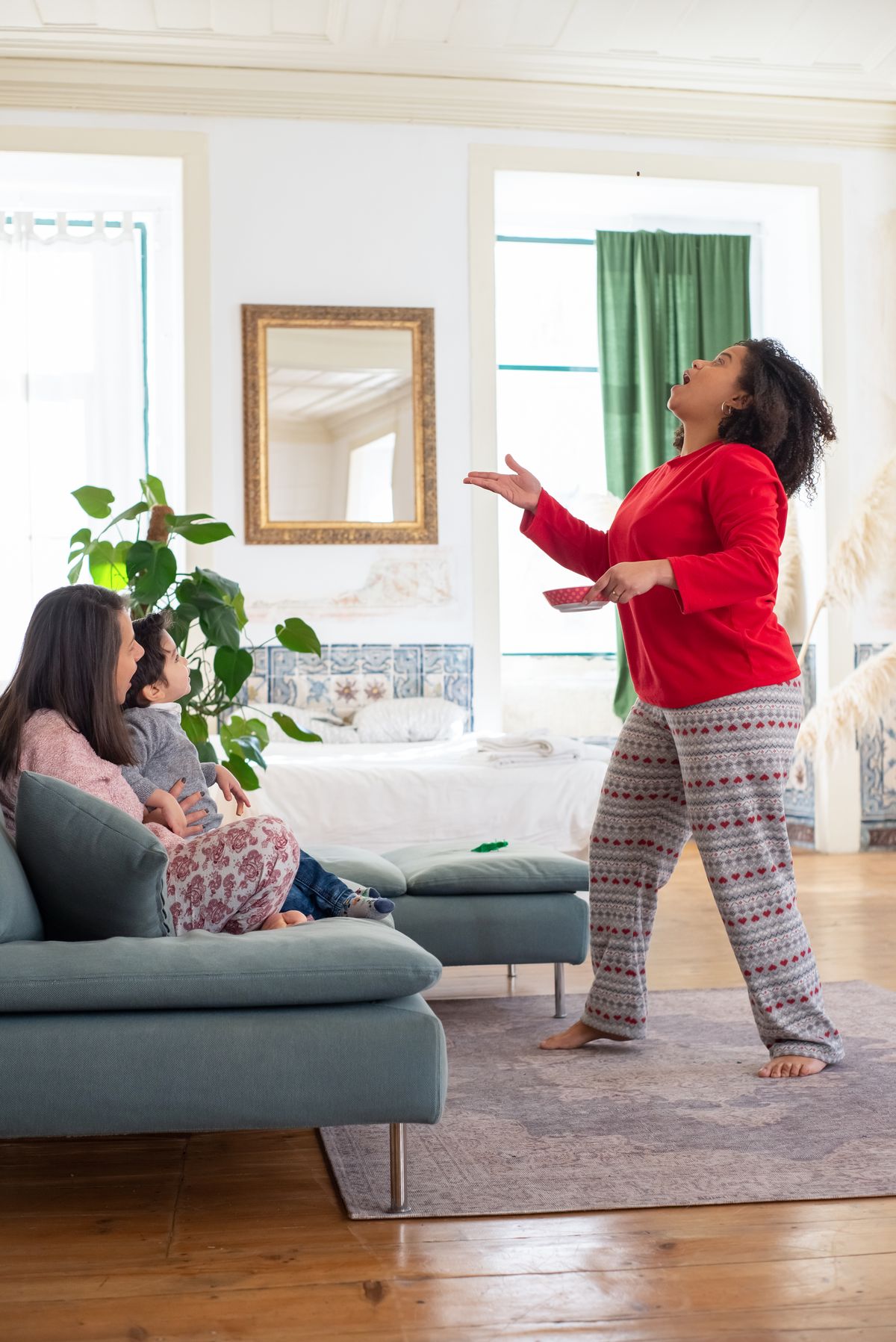 A Rhode Island family relaxing in their freshly cleaned living room